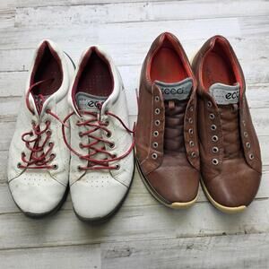 Lot of 2 Pair ECCO Mens 9.5 43 Yak Leather Comfort Sneaker Golf Shoes Softspikes